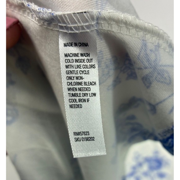 Floral Toile Stretchy Boho Swing Dress W Medium Blue White NWT Sleeveless A-Line - Picture 11 of 11